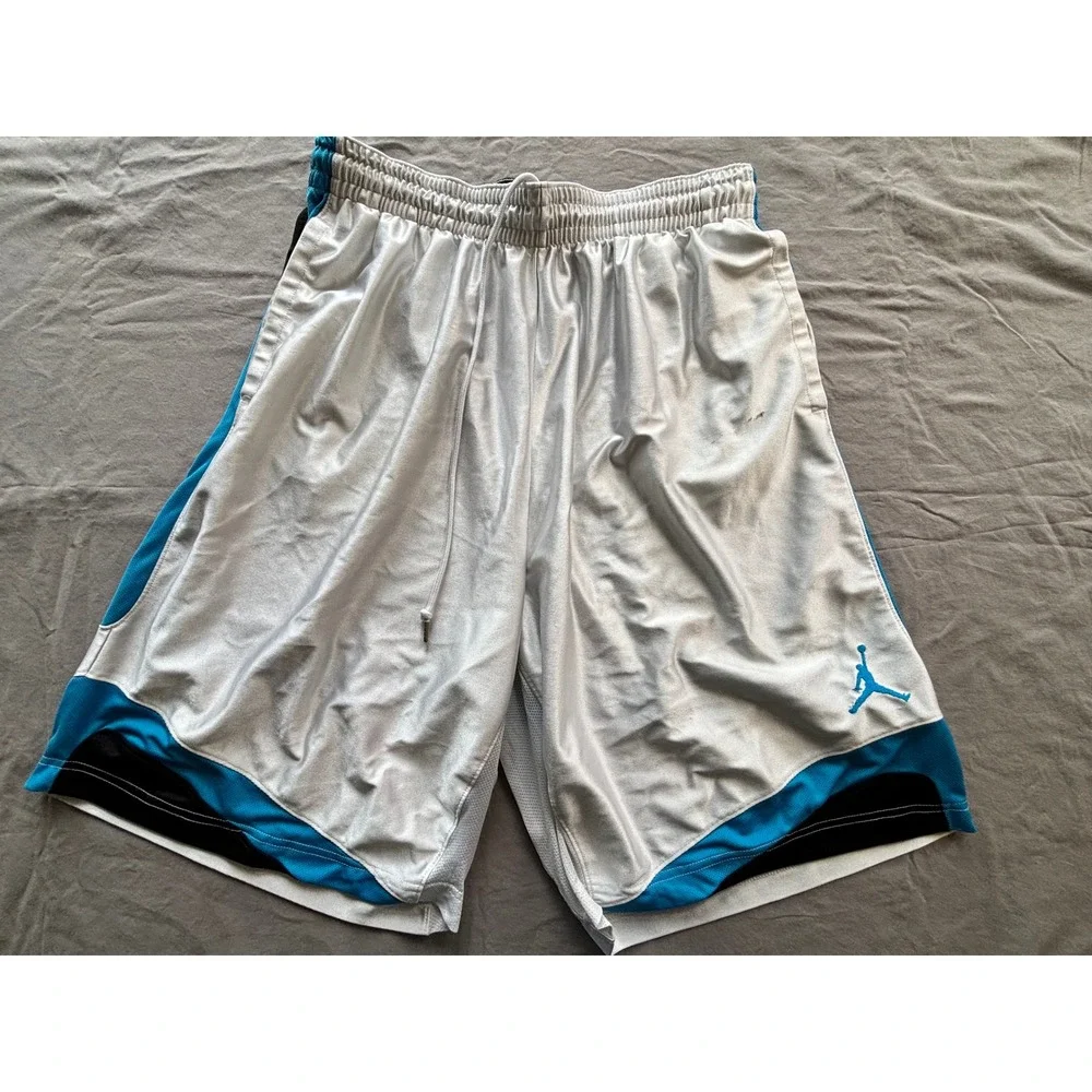 Jordan Mens Basketball Shorts XXL White Black Blue Jumpman Dazzle Mesh Athletic